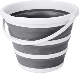 Indoor and Outdoor Collapsible Bucket with Handle, 10 Liters, 2.6 Gallons, Gray and White