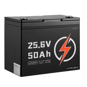 24V 50Ah LiFePO4 Lithium Battery, Bluetooth, Deep Cycle Lithium Rechargeable Battery, Built-in 30A BMS, Low Temp Protection, 4000+ Cycles, Max. 1