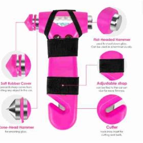 Car Safety Hammer Gift For Women, Three-in-One Tool With Window Breaker And Seat Belt Cutter, Safety Emergency Car Escape Tool For Family, Childr (Option: Pink)