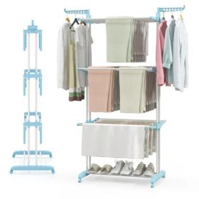 Blue 4-Tier Foldable Clothes Drying Rack With Wheels, Heavy Duty Metal Laundry Hanger Stand For Indoor Outdoor Use (Option: Defaulttitle)