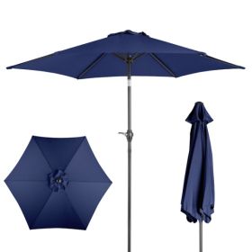7.5FT Round Outdoor Patio Umbrella With Tilt Adjustment, Crank Lift System, 6 Iron Ribs & Iron Pole, Waterproof UV Protected Polyester Canopy, Na (Option: Navy Blue)