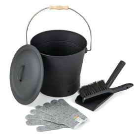Fireplace Ash Cleaning Set, Ash Bucket + Shovel + Brush + Cut-Resistant Gloves (Level 5), Easy To Clean & Carry (Option: Defaulttitle)