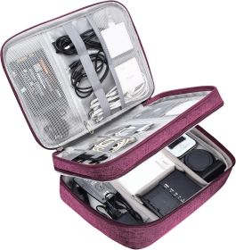 Electronic Bag Travel Cable Accessories Bag Waterproof Double Layer Electronics Organizer Portable Storage Case for Cable, Cord, Charger, Phone (Color: Purple)