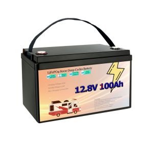 In stock 12V 100AH lithium battery 12V100AH RV lithium battery outdoor lithium battery LiFePO4 energy storage battery (Color: black)
