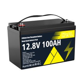 12V lithium battery 12V100AH RV lithium battery outdoor lithium battery LiFePO4 energy storage battery (Color: black)