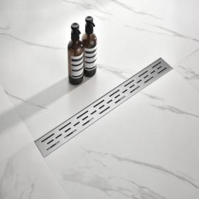 24 Inch Linear Shower Drain With Removable Brick Patterned Grate Cover, 304 Stainless Steel Shower Floor Drain With Hair Strainer And Leveling Fe (Option: Defaulttitle)